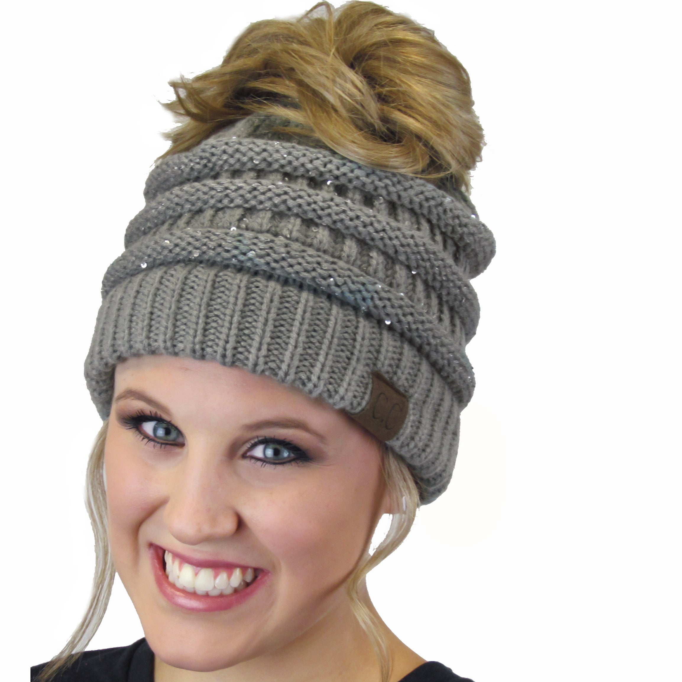 MB-730 SEQUIN BEANIE LIGHT MELANGE GREY