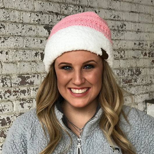 HAT-88 SHERPA BEANIE LIGHT PINK/WHITE CUFF