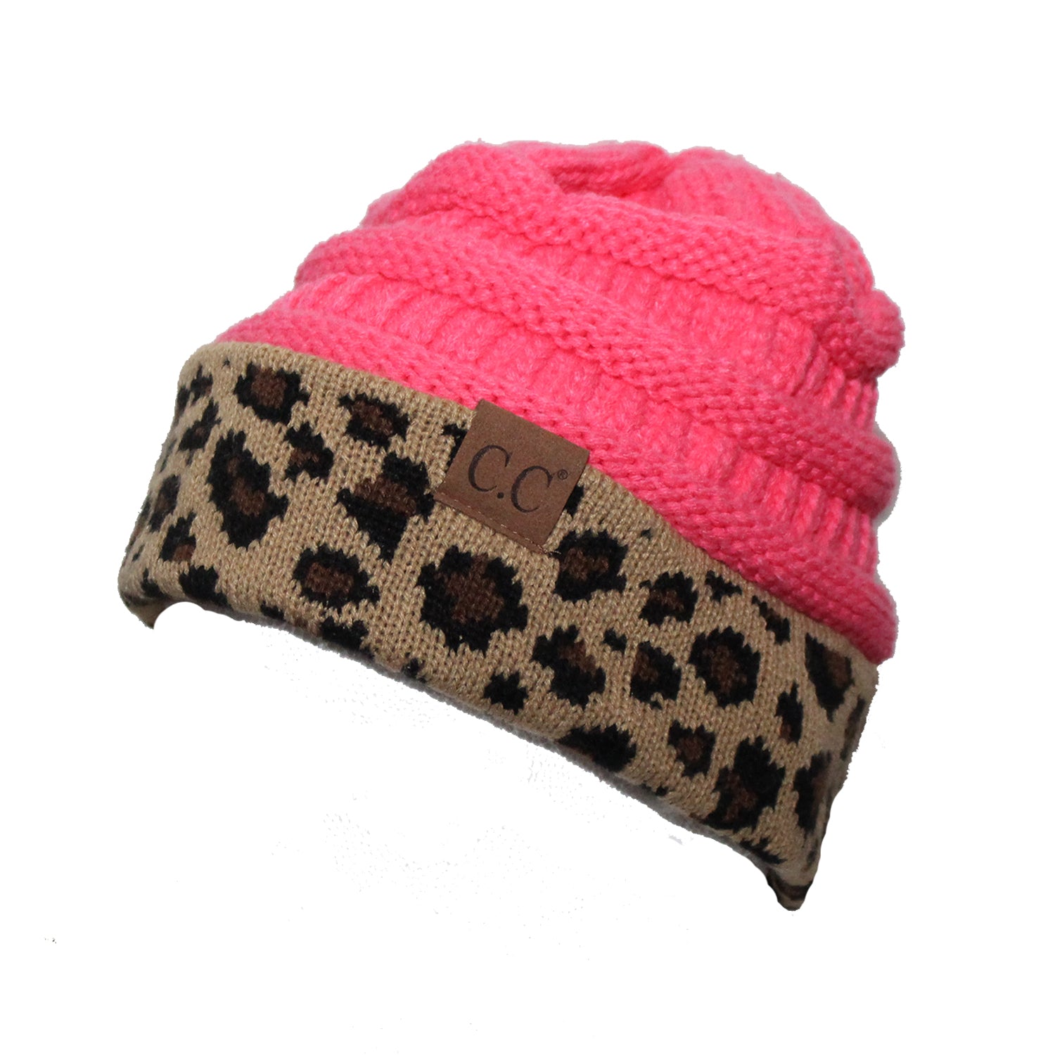 Hat-45 New Candy Pink Leopard Beanie